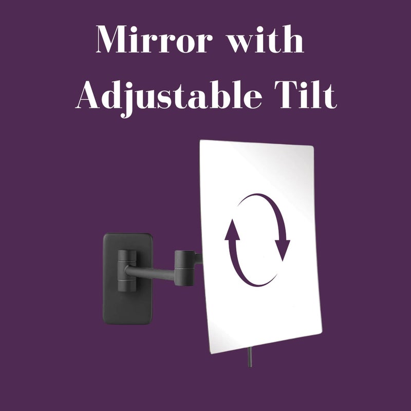 JERDON Wall Mount Makeup Mirror with 5X Magnification - 8.75â€ x 6.5â€ Rectangular Mirror Extends 14â€ â€“ Black Finish â€“ Model JP695BK - Image 4